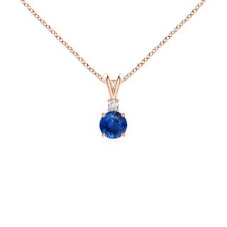 4mm AAA Round Blue Sapphire Solitaire V-Bale Pendant with Diamond in Rose Gold