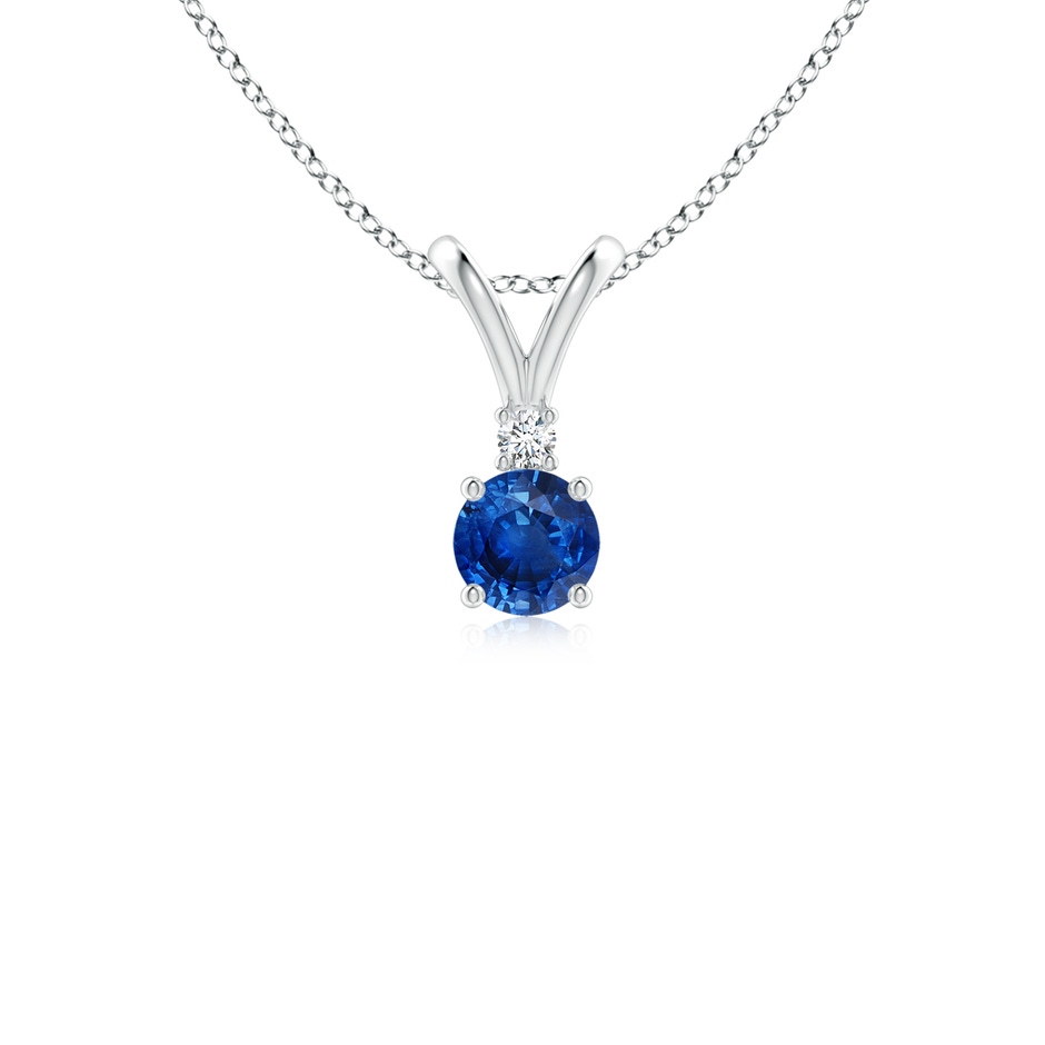 4mm AAA Round Blue Sapphire Solitaire V-Bale Pendant with Diamond in S999 Silver 