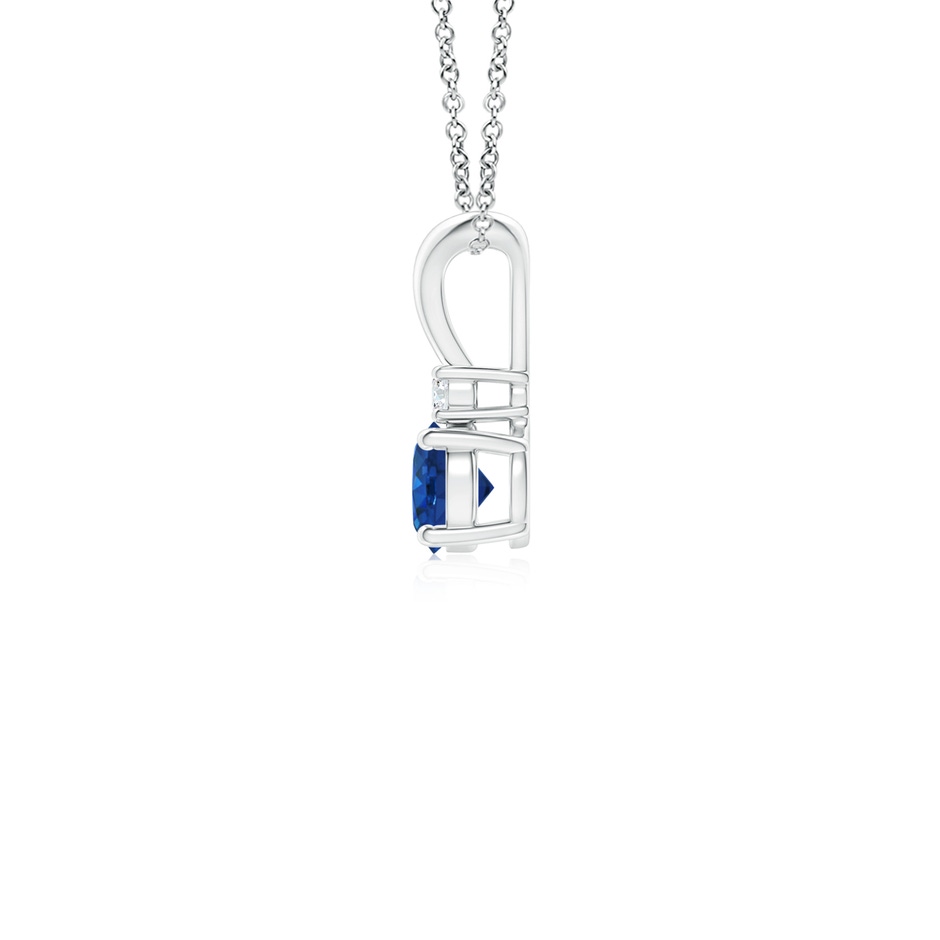 4mm AAA Round Blue Sapphire Solitaire V-Bale Pendant with Diamond in S999 Silver side 199