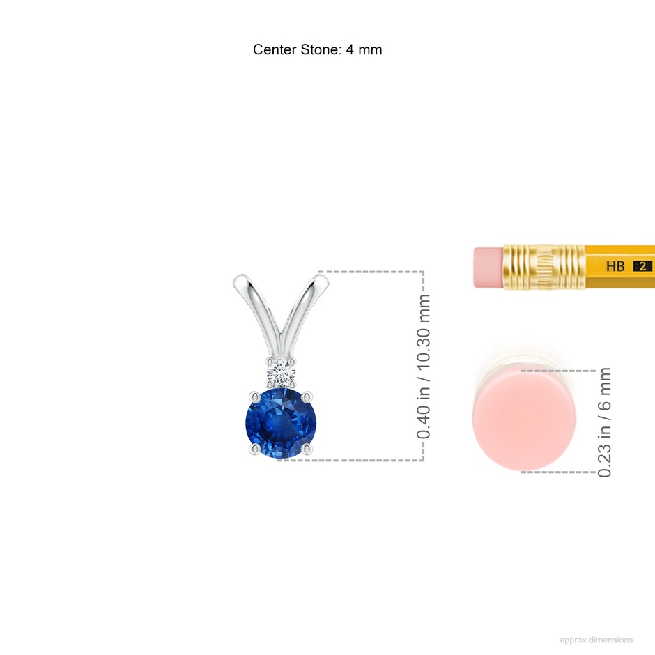 4mm AAA Round Blue Sapphire Solitaire V-Bale Pendant with Diamond in S999 Silver ruler