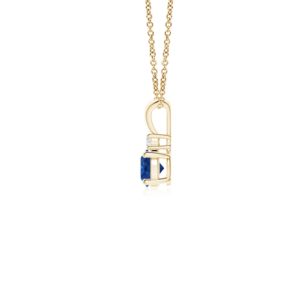 4mm AAA Round Blue Sapphire Solitaire V-Bale Pendant with Diamond in Yellow Gold Side 199