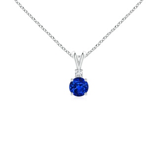 4mm AAAA Round Blue Sapphire Solitaire V-Bale Pendant with Diamond in P950 Platinum