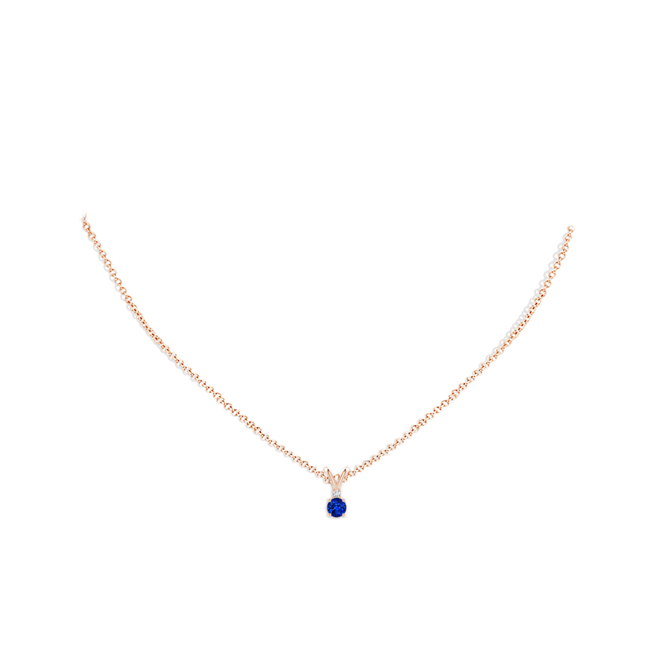 4mm AAAA Round Blue Sapphire Solitaire V-Bale Pendant with Diamond in Rose Gold pen