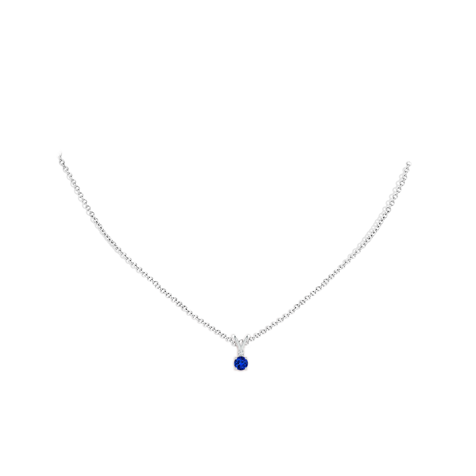 4mm AAAA Round Blue Sapphire Solitaire V-Bale Pendant with Diamond in S999 Silver pen