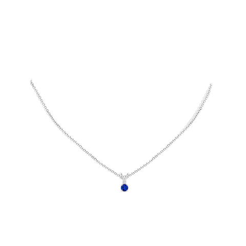 Round Blue Sapphire Solitaire V-Bale Pendant with Diamond