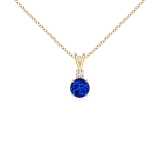 4mm AAAA Round Blue Sapphire Solitaire V-Bale Pendant with Diamond in Yellow Gold