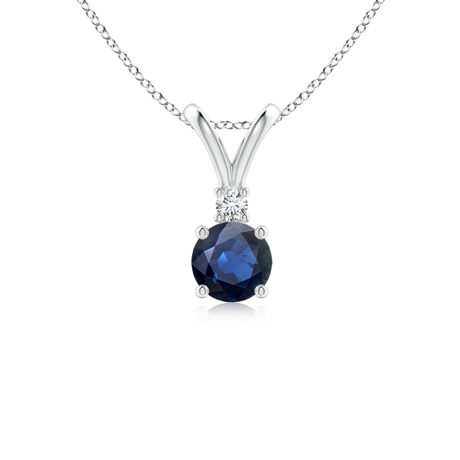 5mm AA Round Blue Sapphire Solitaire V-Bale Pendant with Diamond in S999 Silver 