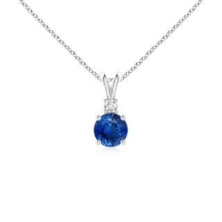 5mm AAA Round Blue Sapphire Solitaire V-Bale Pendant with Diamond in White Gold