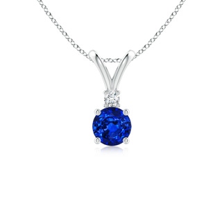 5mm AAAA Round Blue Sapphire Solitaire V-Bale Pendant with Diamond in P950 Platinum