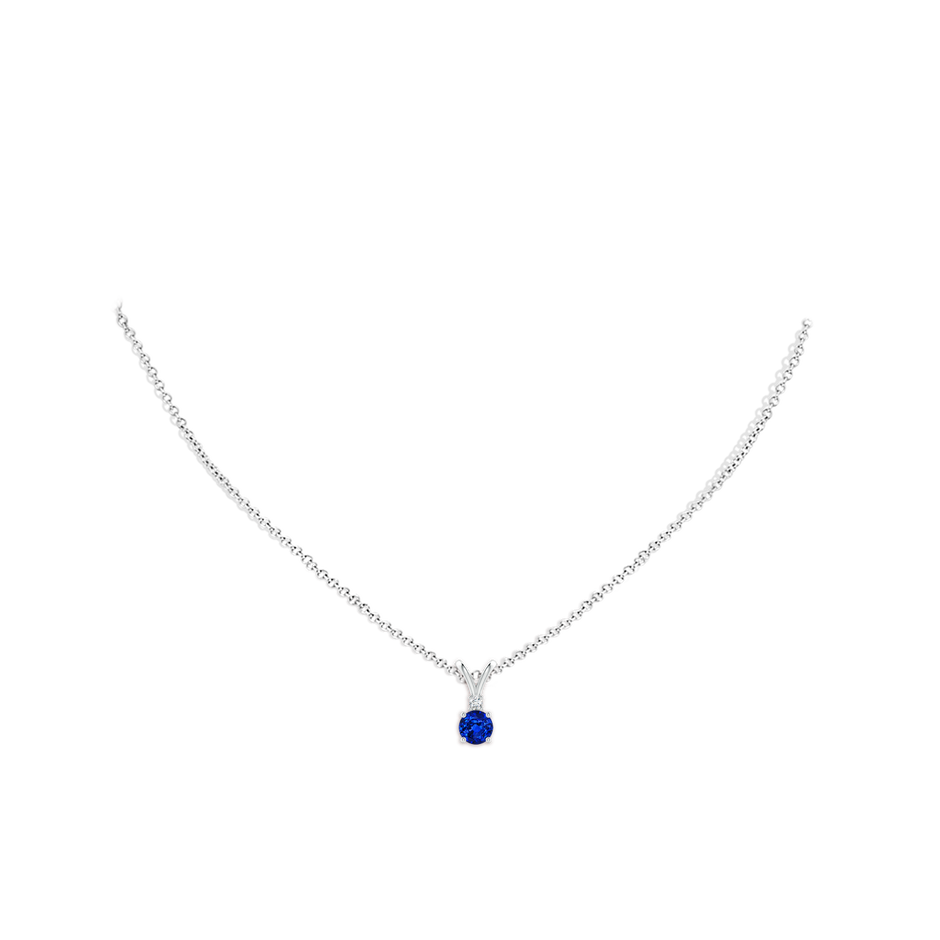 5mm AAAA Round Blue Sapphire Solitaire V-Bale Pendant with Diamond in S999 Silver pen
