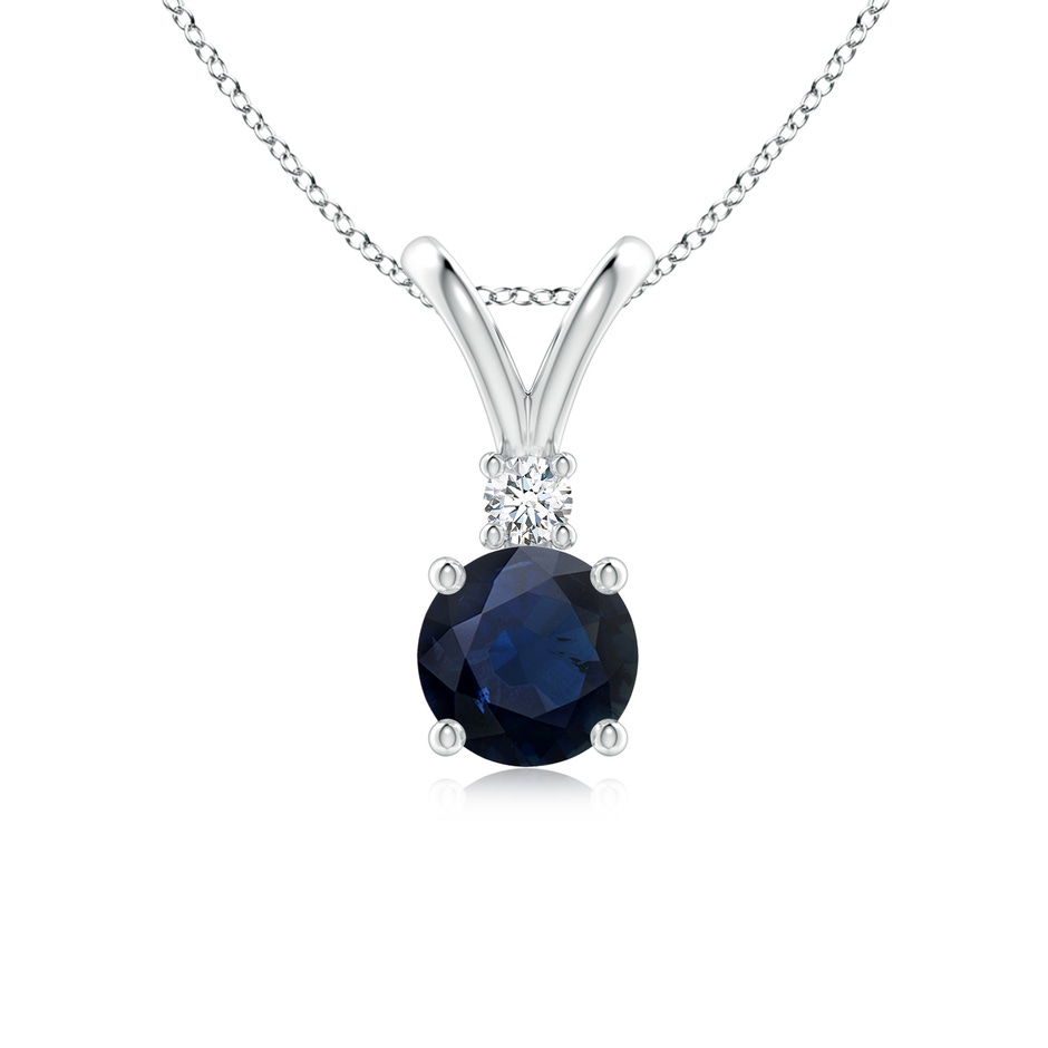 6mm A Round Blue Sapphire Solitaire V-Bale Pendant with Diamond in P950 Platinum 