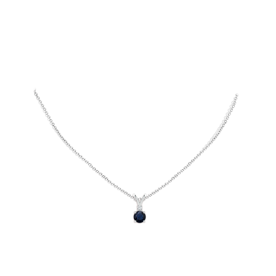 6mm A Round Blue Sapphire Solitaire V-Bale Pendant with Diamond in P950 Platinum pen
