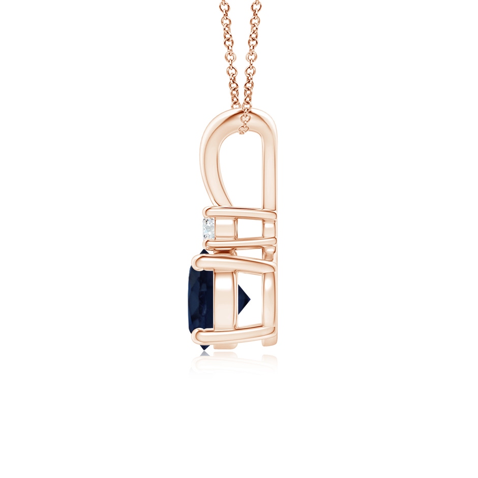 6mm A Round Blue Sapphire Solitaire V-Bale Pendant with Diamond in Rose Gold side 199