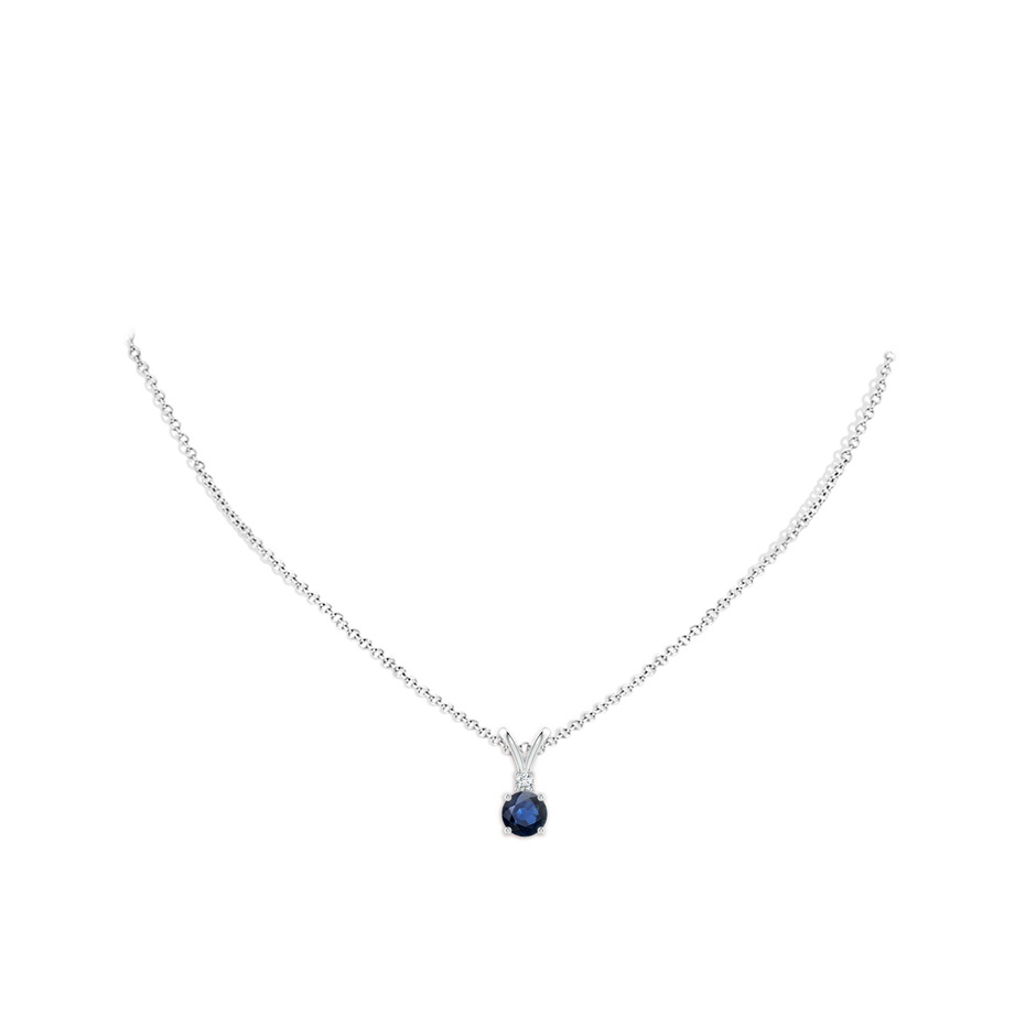 6mm AA Round Blue Sapphire Solitaire V-Bale Pendant with Diamond in P950 Platinum pen