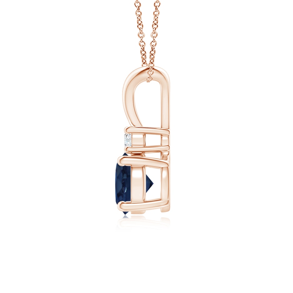6mm AA Round Blue Sapphire Solitaire V-Bale Pendant with Diamond in Rose Gold side 199
