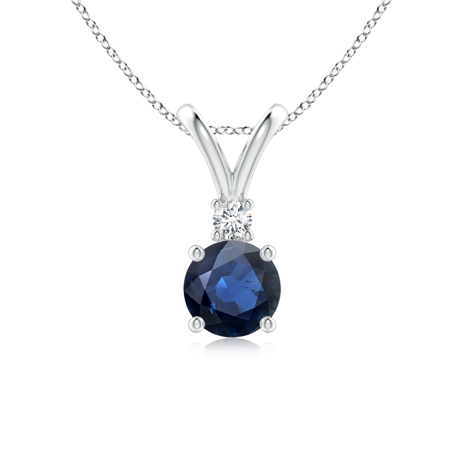 6mm AA Round Blue Sapphire Solitaire V-Bale Pendant with Diamond in S999 Silver 