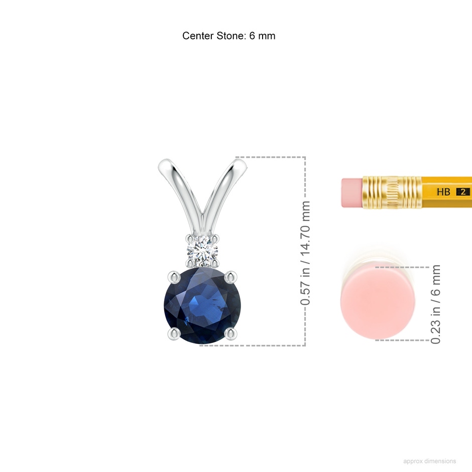 6mm AA Round Blue Sapphire Solitaire V-Bale Pendant with Diamond in S999 Silver ruler