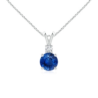 6mm AAA Round Blue Sapphire Solitaire V-Bale Pendant with Diamond in P950 Platinum