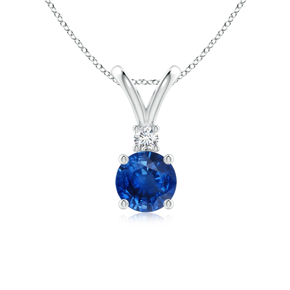 6mm AAA Round Blue Sapphire Solitaire V-Bale Pendant with Diamond in White Gold 