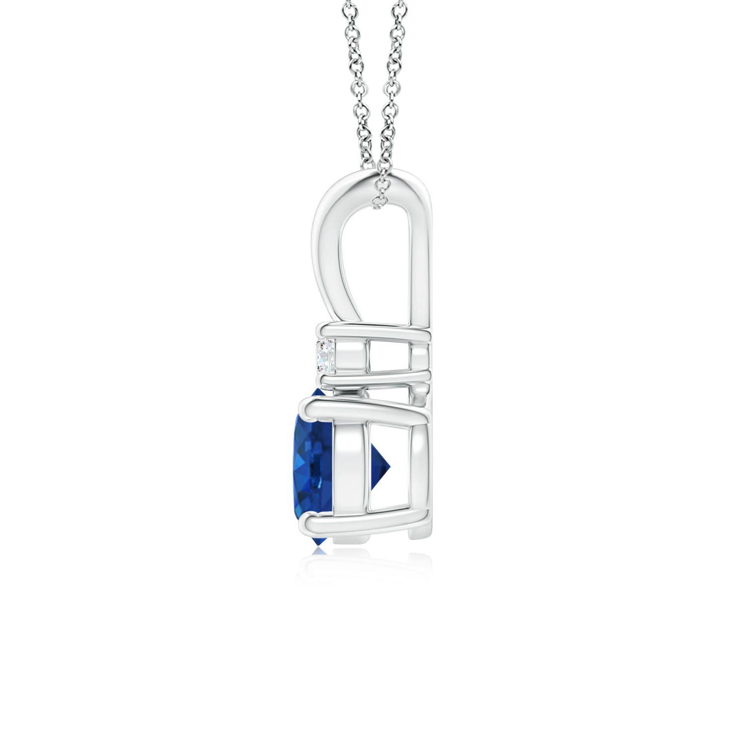 6mm AAA Round Blue Sapphire Solitaire V-Bale Pendant with Diamond in White Gold