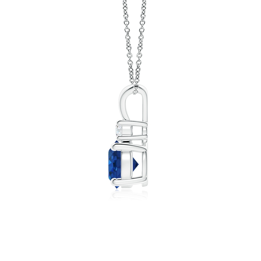 6mm AAA Round Blue Sapphire Solitaire V-Bale Pendant with Diamond in White Gold Side 199