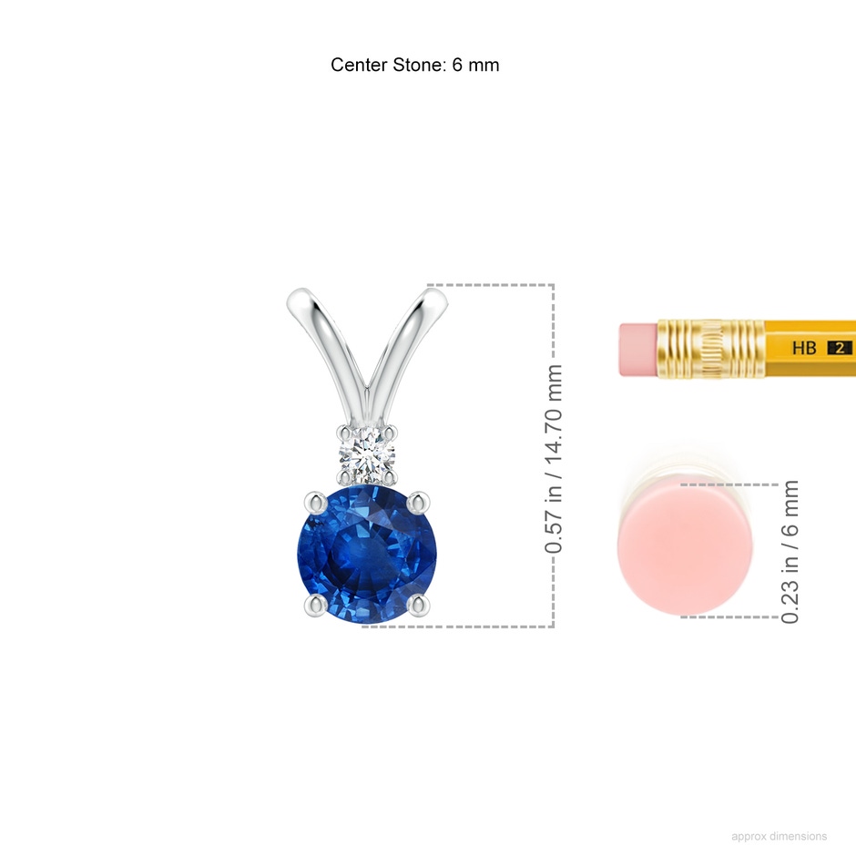 6mm AAA Round Blue Sapphire Solitaire V-Bale Pendant with Diamond in White Gold ruler