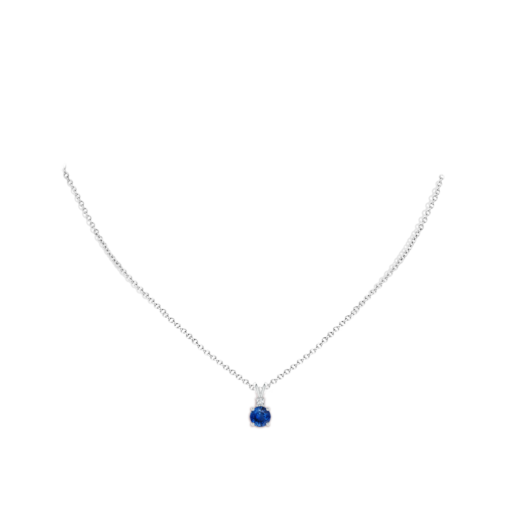 6mm AAA Round Blue Sapphire Solitaire V-Bale Pendant with Diamond in White Gold pen