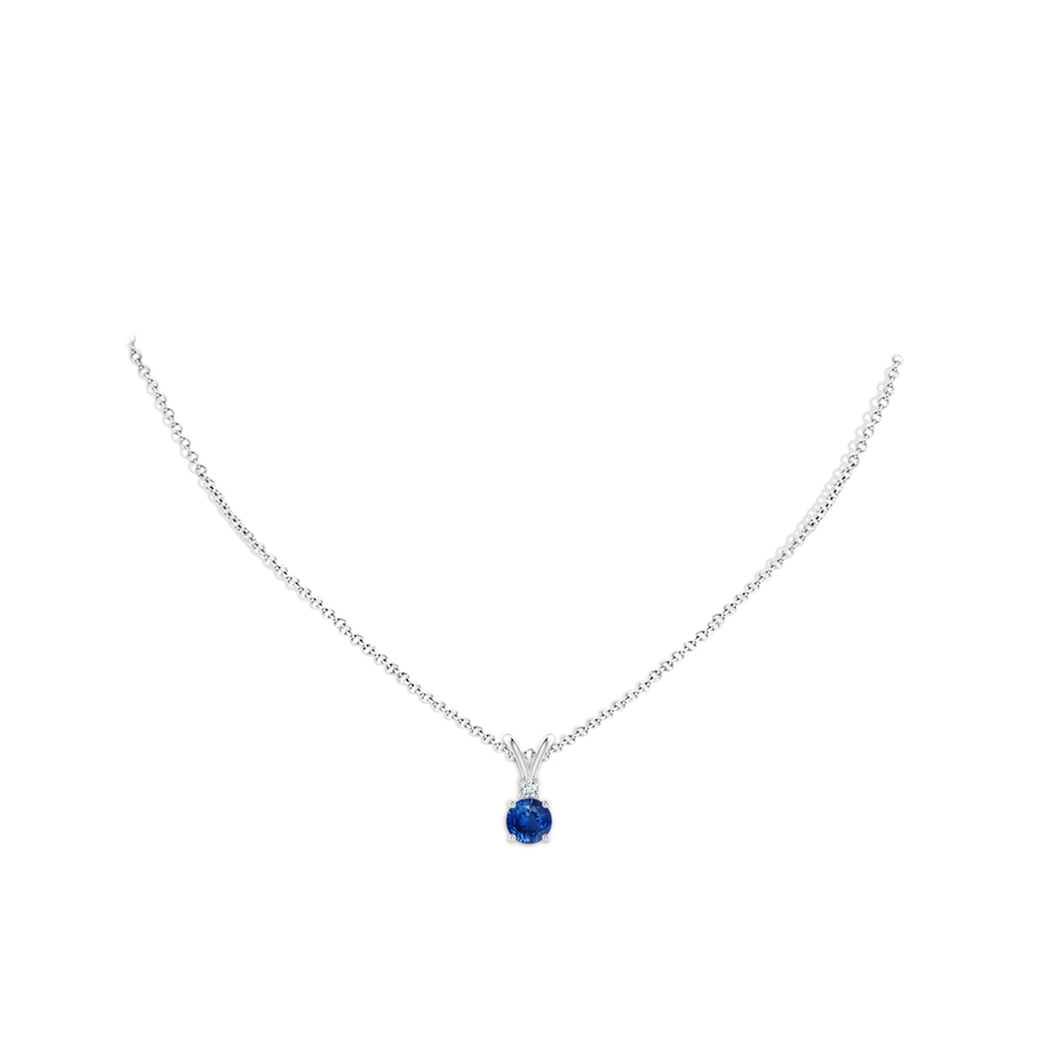 6mm AAA Round Blue Sapphire Solitaire V-Bale Pendant with Diamond in White Gold pen