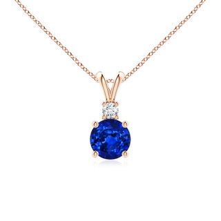 6mm AAAA Round Blue Sapphire Solitaire V-Bale Pendant with Diamond in 10K Rose Gold