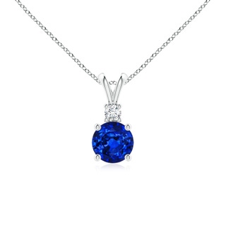 6mm AAAA Round Blue Sapphire Solitaire V-Bale Pendant with Diamond in P950 Platinum