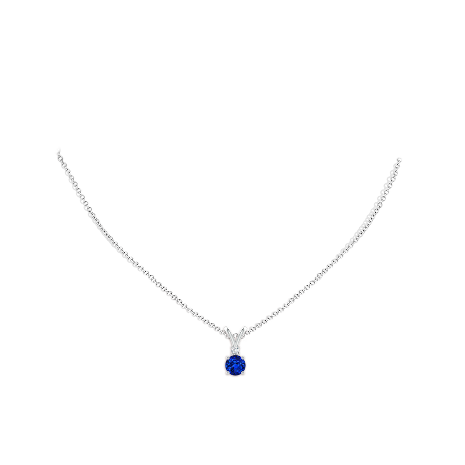 6mm AAAA Round Blue Sapphire Solitaire V-Bale Pendant with Diamond in S999 Silver pen