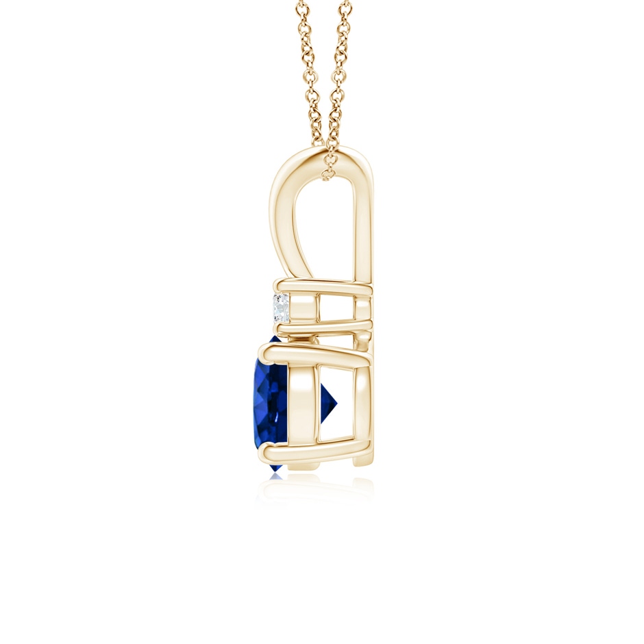6mm AAAA Round Blue Sapphire Solitaire V-Bale Pendant with Diamond in Yellow Gold side 199