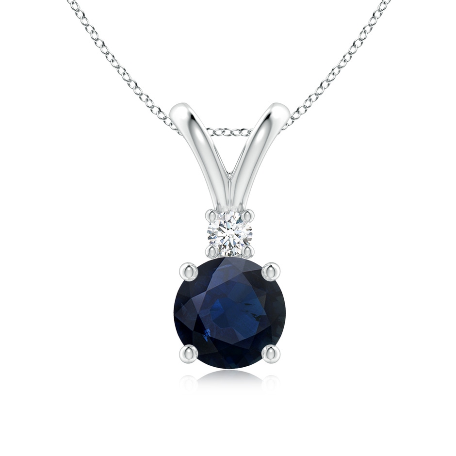 7mm A Round Blue Sapphire Solitaire V-Bale Pendant with Diamond in P950 Platinum 