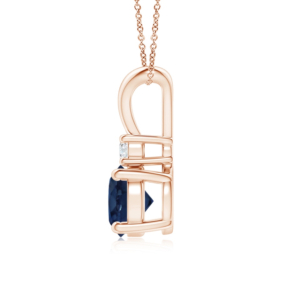 7mm AA Round Blue Sapphire Solitaire V-Bale Pendant with Diamond in Rose Gold side 199