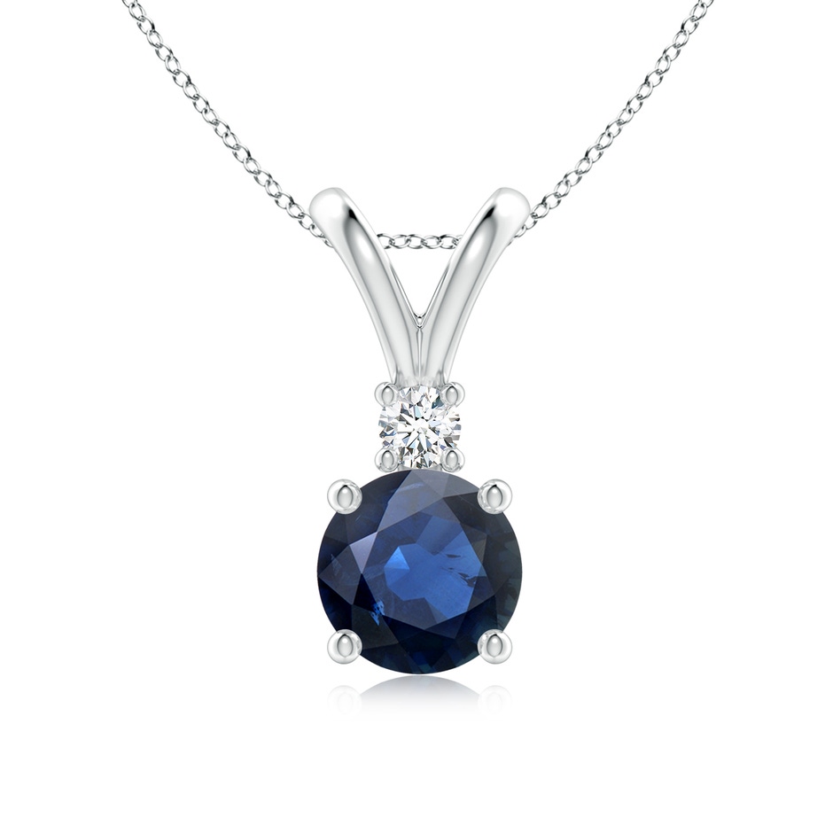 7mm AA Round Blue Sapphire Solitaire V-Bale Pendant with Diamond in S999 Silver 