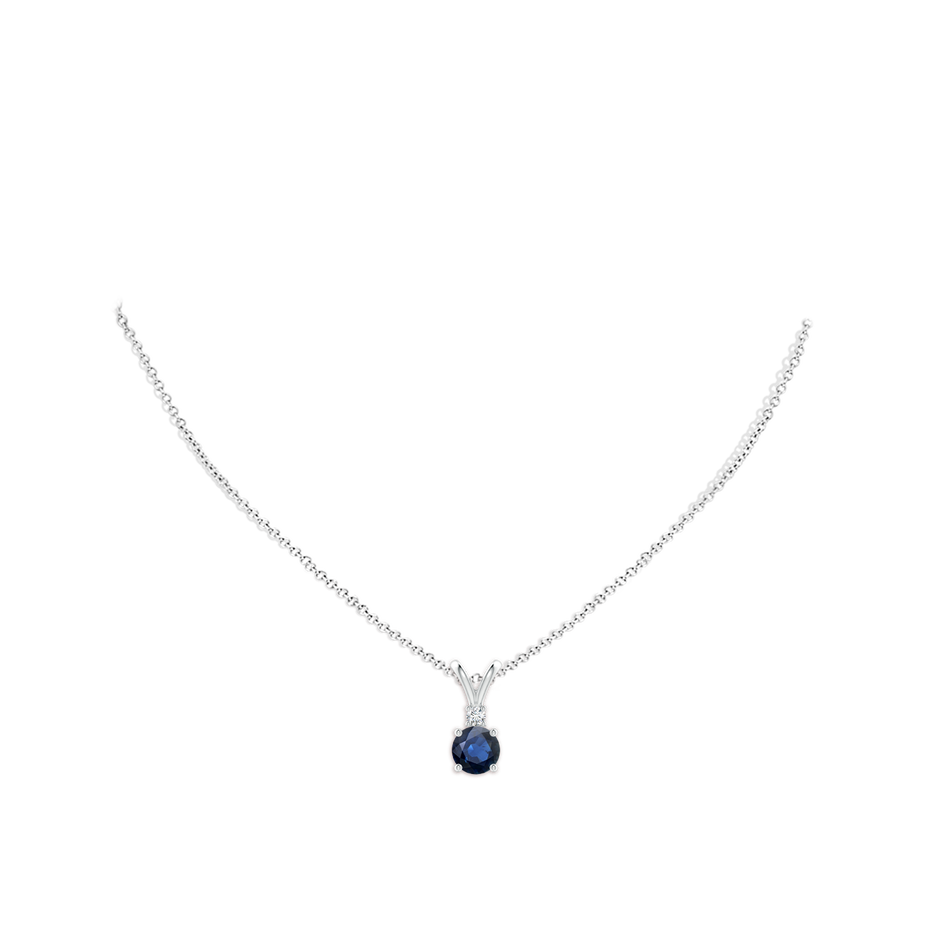 7mm AA Round Blue Sapphire Solitaire V-Bale Pendant with Diamond in S999 Silver pen
