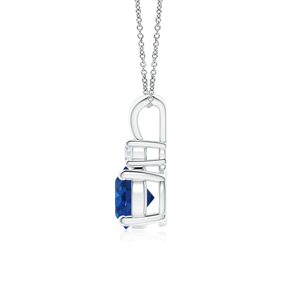 7mm AAA Round Blue Sapphire Solitaire V-Bale Pendant with Diamond in White Gold Side 199
