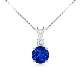 7mm AAAA Round Blue Sapphire Solitaire V-Bale Pendant with Diamond in P950 Platinum