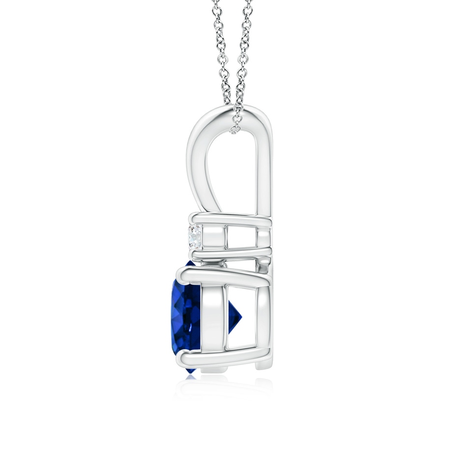 7mm AAAA Round Blue Sapphire Solitaire V-Bale Pendant with Diamond in P950 Platinum side 199