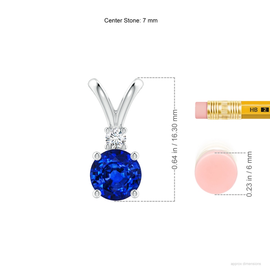 7mm AAAA Round Blue Sapphire Solitaire V-Bale Pendant with Diamond in P950 Platinum ruler