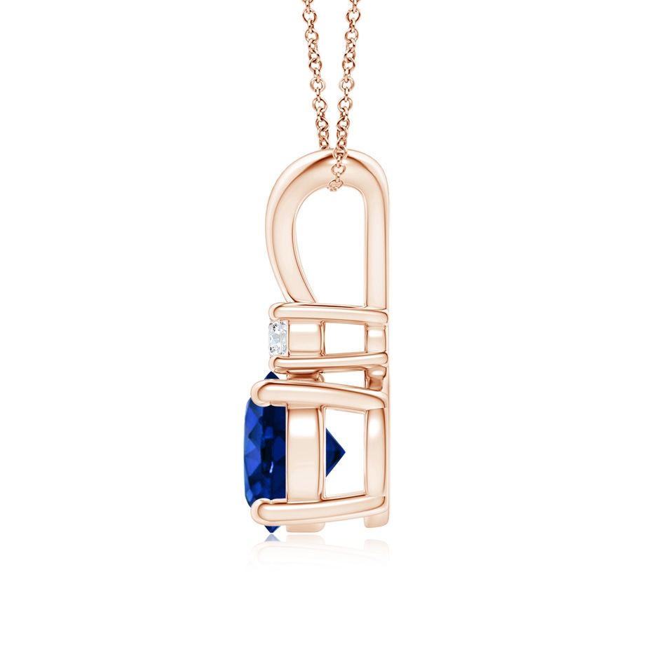 7mm AAAA Round Blue Sapphire Solitaire V-Bale Pendant with Diamond in Rose Gold side 199