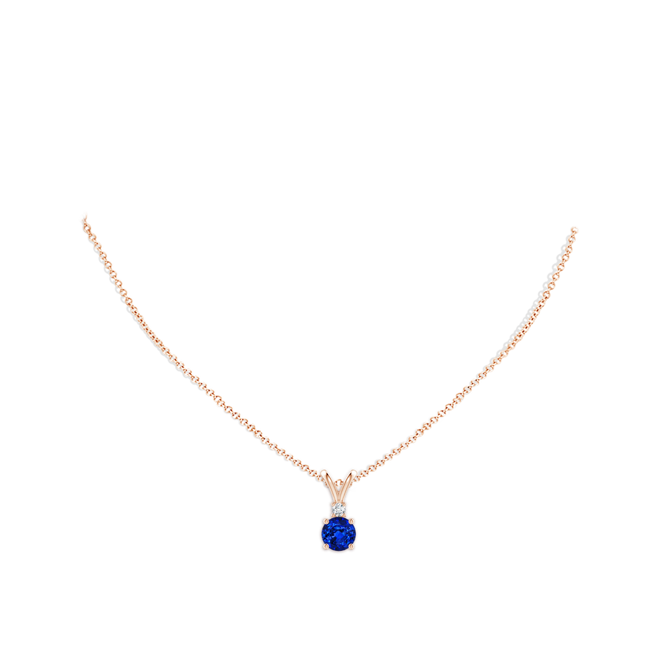 7mm AAAA Round Blue Sapphire Solitaire V-Bale Pendant with Diamond in Rose Gold pen