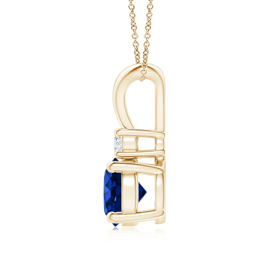 7mm AAAA Round Blue Sapphire Solitaire V-Bale Pendant with Diamond in Yellow Gold side 199
