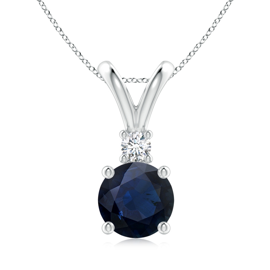 8mm A Round Blue Sapphire Solitaire V-Bale Pendant with Diamond in P950 Platinum 