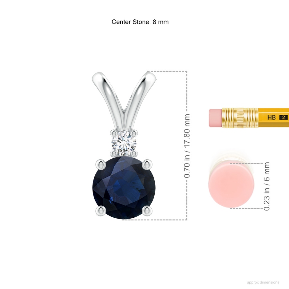8mm A Round Blue Sapphire Solitaire V-Bale Pendant with Diamond in P950 Platinum ruler