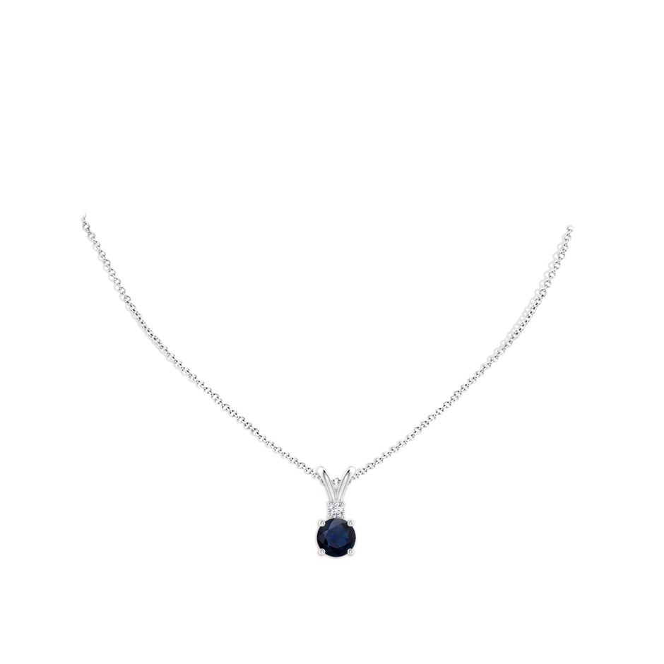 8mm A Round Blue Sapphire Solitaire V-Bale Pendant with Diamond in P950 Platinum pen