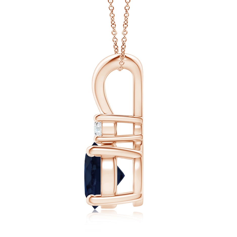 8mm A Round Blue Sapphire Solitaire V-Bale Pendant with Diamond in Rose Gold side 199