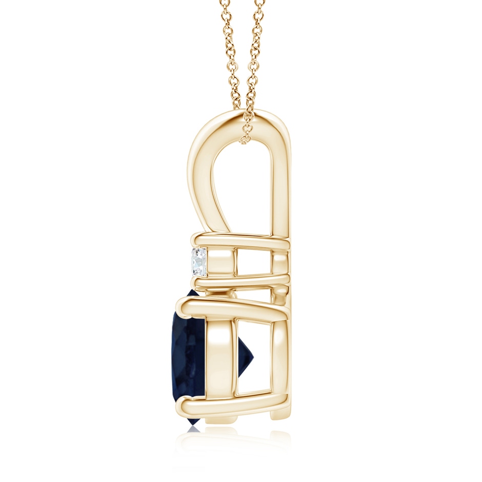8mm A Round Blue Sapphire Solitaire V-Bale Pendant with Diamond in Yellow Gold side 199