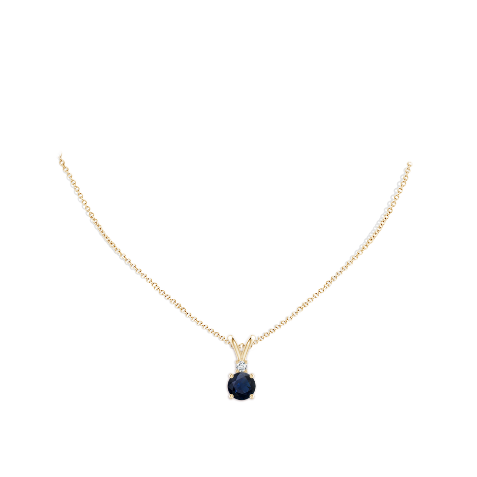8mm A Round Blue Sapphire Solitaire V-Bale Pendant with Diamond in Yellow Gold pen