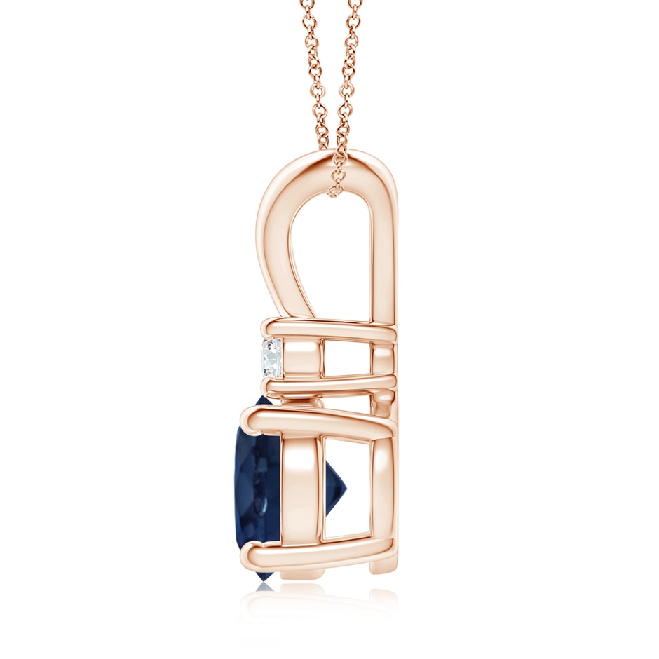 8mm AA Round Blue Sapphire Solitaire V-Bale Pendant with Diamond in Rose Gold side 199